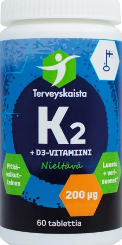 Terveyskaista K2+D3 60 tabl. PITKÄVAIKUTTEINEN