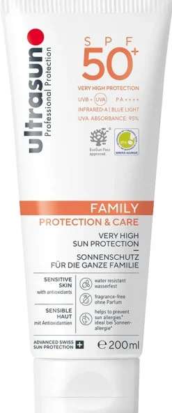 Ultrasun Family SPF50+ aurinkosuojavoide vartalolle 200 ml