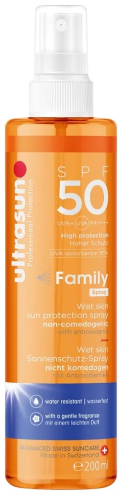 Ultrasun Family Wet Skin Spray SPF50 aurinkosuojasuihke vartalolle 200 ml
