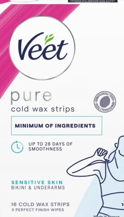 Veet Pure kylmävahaliuskat bikini ja kainalo Herkkä iho 16kpl