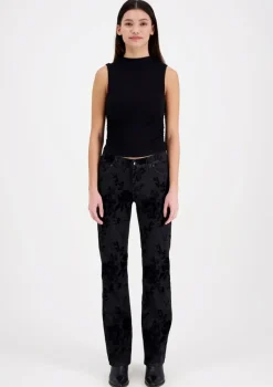 Very Nice Emily 2417 mustat kukkakuosiset Straight fit -farkut