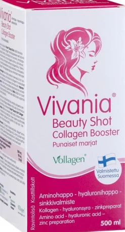 Vivania Beauty Shot Collagen Booster Punaiset marjat Aminohappo - hyaluronihappo - sinkki 500 ml