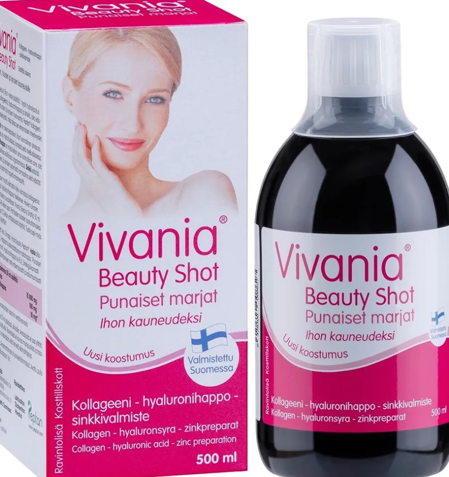 Vivania Beauty Shot punaiset marjat Kollageeni-hyaluronihappo-sinkki 500 ml