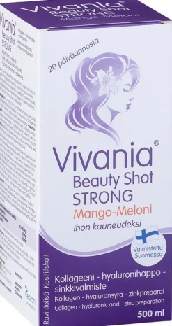 Vivania Beauty Shot Strong Mango-Meloni Kollageeni-hyaluronihappo-sinkki 500 ml