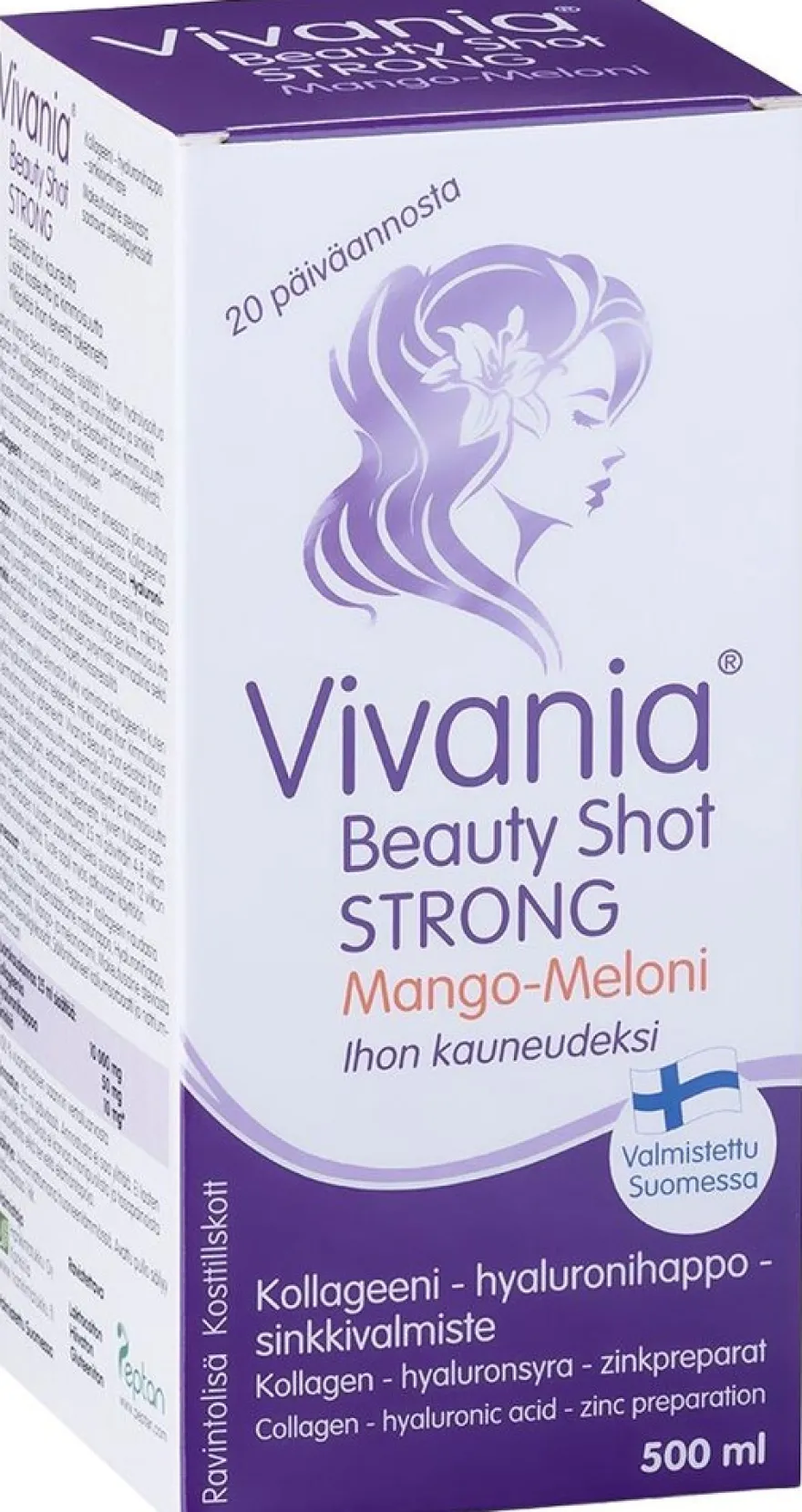 Vivania Beauty Shot Strong Mango-Meloni Kollageeni-hyaluronihappo-sinkki 500 ml