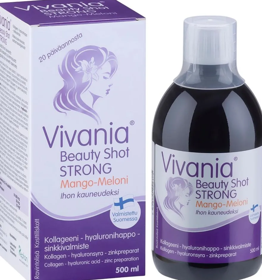 Vivania Beauty Shot Strong Mango-Meloni Kollageeni-hyaluronihappo-sinkki 500 ml