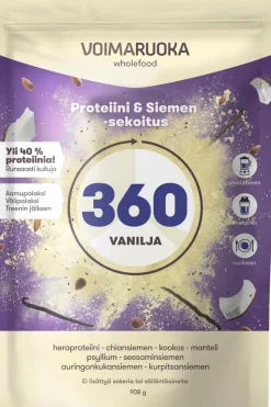 Voimaruoka 360 Wholefood vaniljan makuinen proteiini-siemensekoitus 908g
